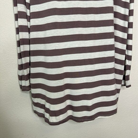 Mon Ami USA Brown and Cream Striped Button Shoulder Tunic Top L - Picture 5 of 10